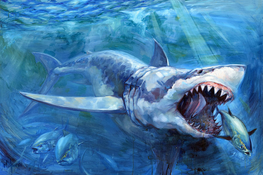 Sharks Painting - The Hunt by Tom Dauria