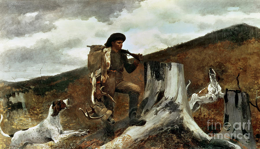 Winslow Homer Painting - The Hunter and his Dogs by Winslow Homer