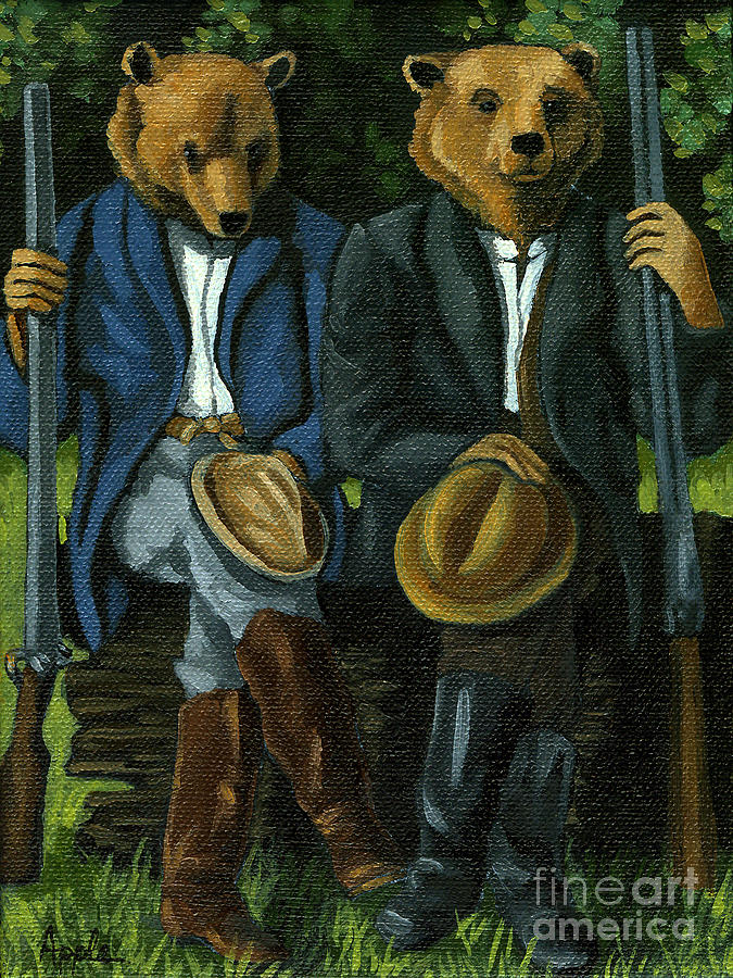 The Hunters - bears painting Painting by Linda Apple