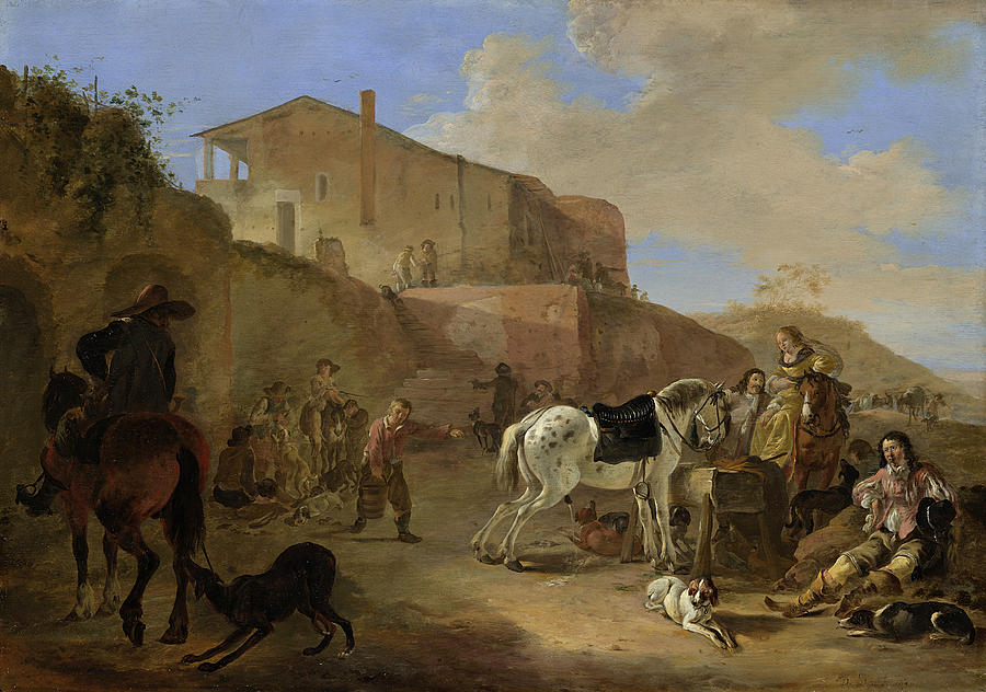 The hunting party Painting by Dirck Stoop