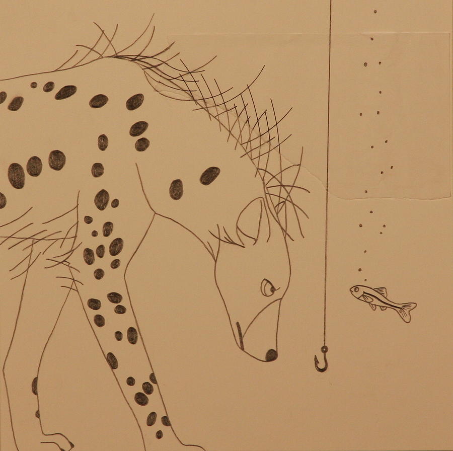 The Hyena Meets the Fish Drawing by Michelle Miron-Rebbe