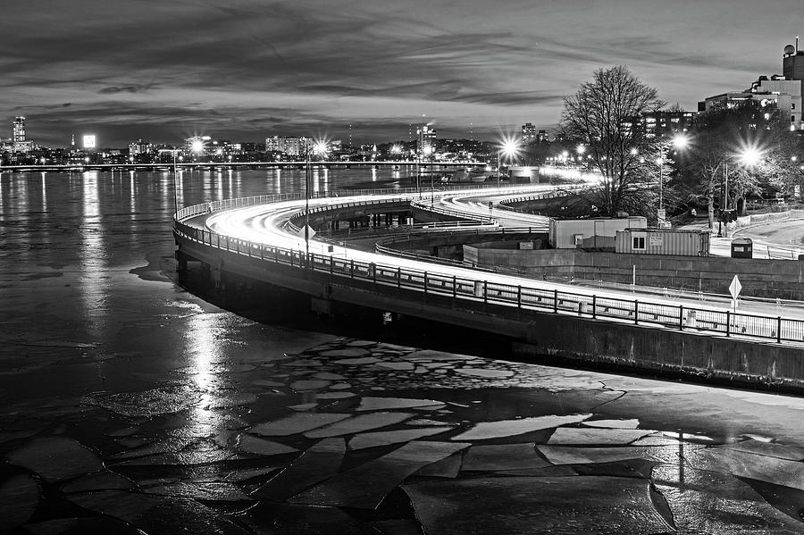 The Icy Charles River at Night Boston MA Cambridge Black and White Photograph by Toby McGuire