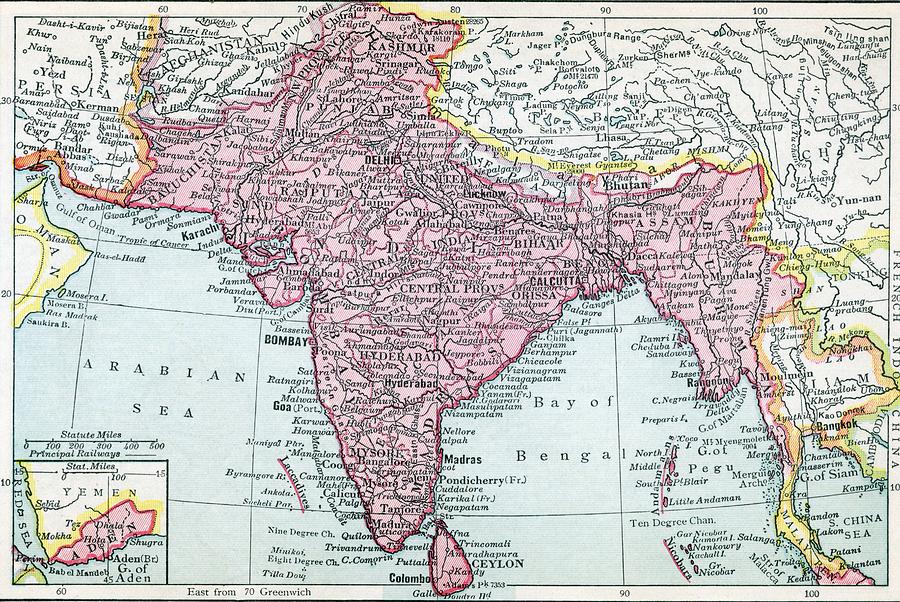 Map Drawing - The Indian Empire And Ceylon Circa by Vintage Design Pics