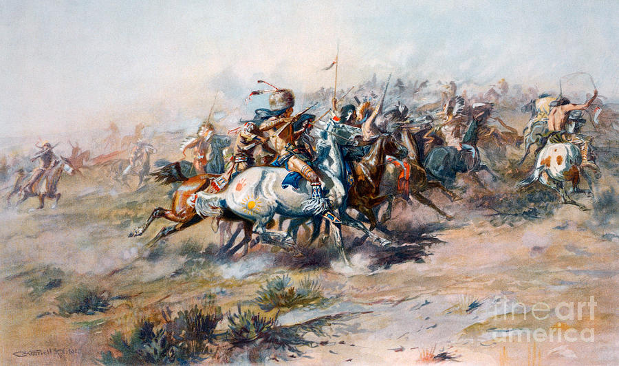 Charles Marion Russell Painting - The Indian encirclement of General Custer at the Battle of the Little Big Horn by Charles Marion Russell