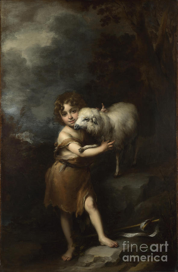 Bartolome Esteban Murillo Painting - The Infant Saint John with the Lamb by Celestial Images