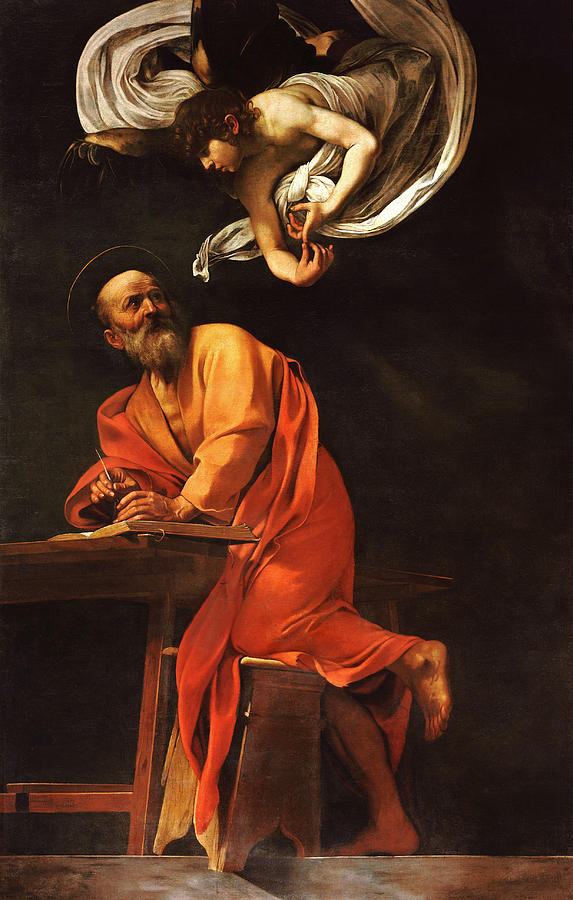 Caravaggio Painting - The Inspiration of Saint Matthew by Caravaggio