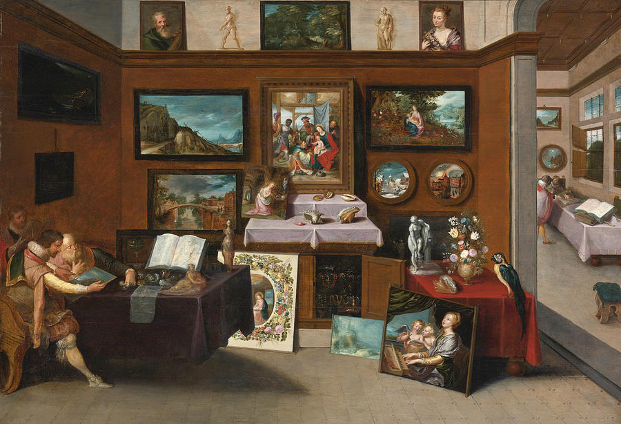 The Interior of a Picture Gallery with Connoisseurs admiring Paintings ...