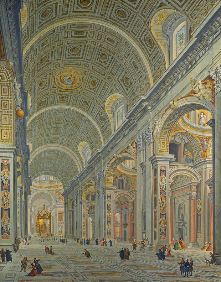 The Interior of Saint Peters, Rome Painting by Follower of Giovanni Paolo Panini