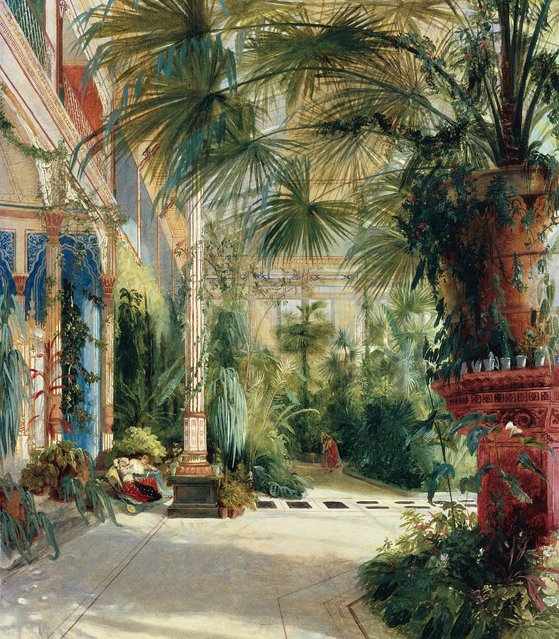The Interior of the Palm House  Painting by Carl Blechen