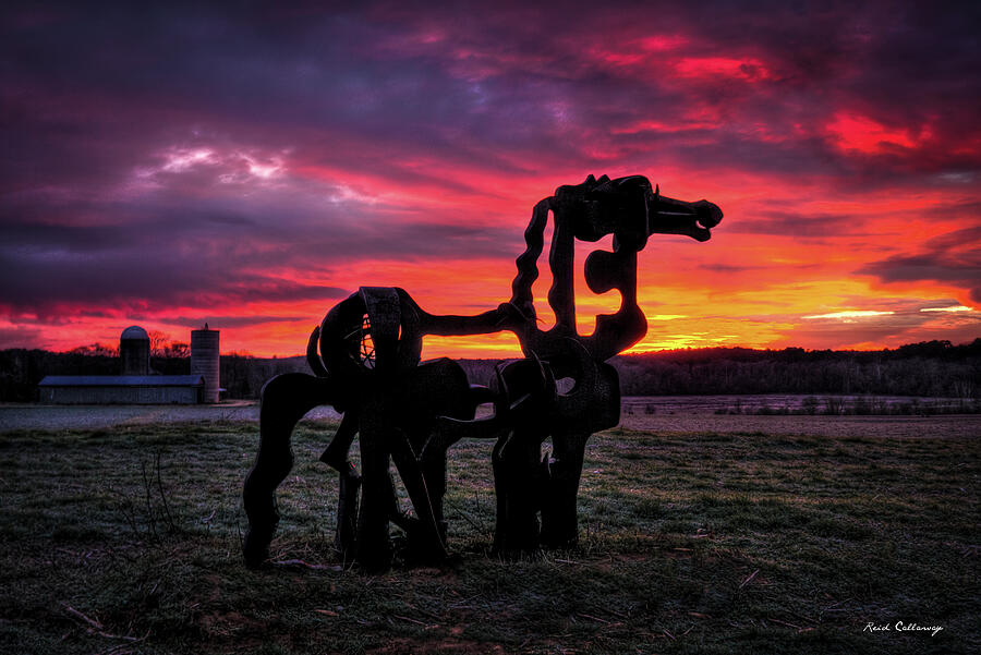 The Iron Horse Sun Up University of Georgia Iron Horse Farm Agriculture Landscape Art Photograph by Reid Callaway