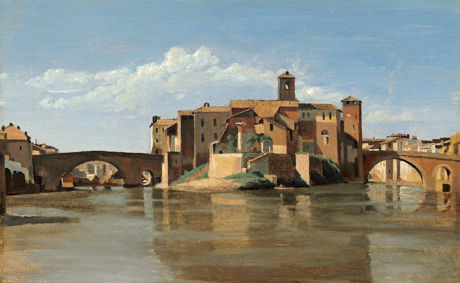 The Island And Bridge Of San Bartolomeo Painting by Jean Baptiste Camille Corot