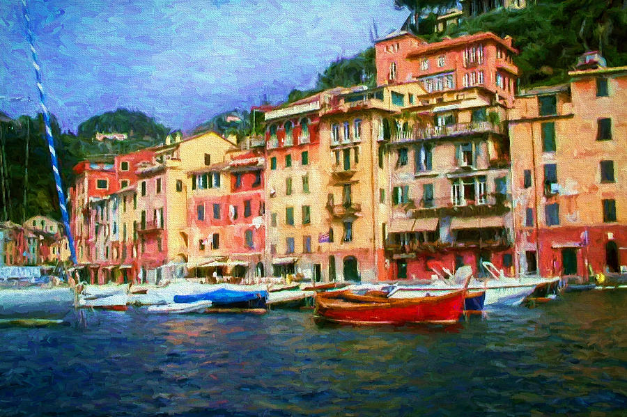 The Italian Fishing Village of Portofino Painting by Mitchell R Grosky