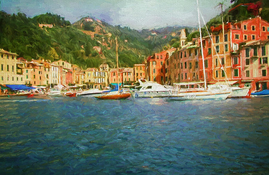 The Italian Village of Portofino Painting by Mitchell R Grosky