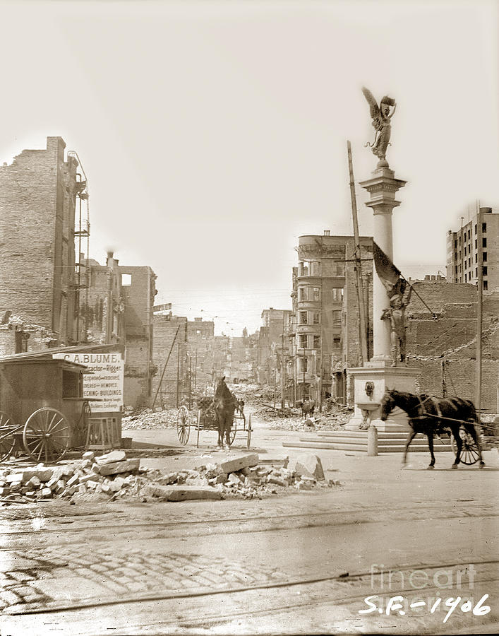 San Francisco Photograph - The James D. Phelan monument  San Francisco after the 1906 Earthquake by Monterey County Historical Society
