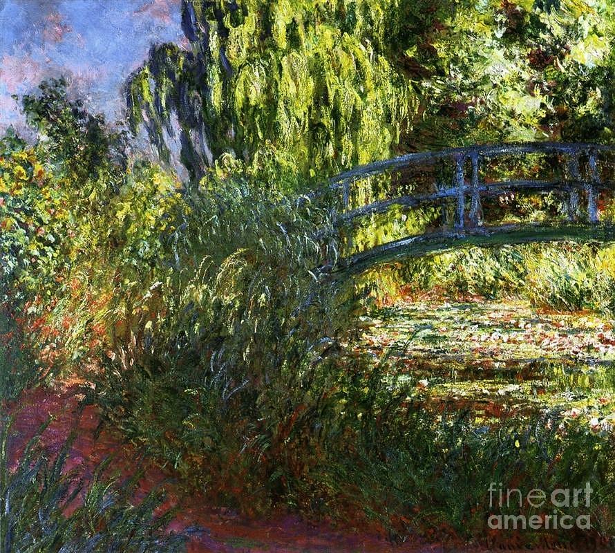 Claude Monet Painting - The Japanese Bridge Lily Pond and Path by Monet