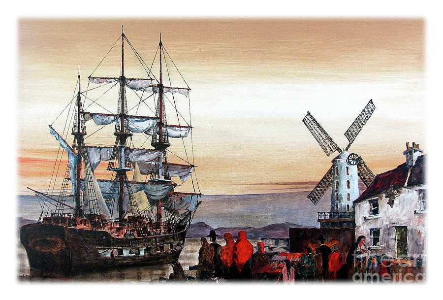 The Jeanie Johnson Famine Ship, Blennerhasset, Kerry. Painting by Val Byrne