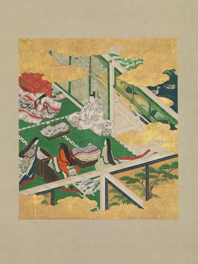 The Jeweled Chaplet Tamakazura from The Tale of Genji Genji monogatari Painting by Circle of Tosa Mitsuyoshi