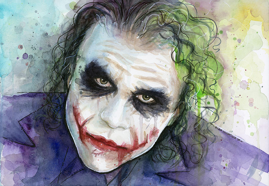 Dark Painting - The Joker Watercolor by Olga Shvartsur