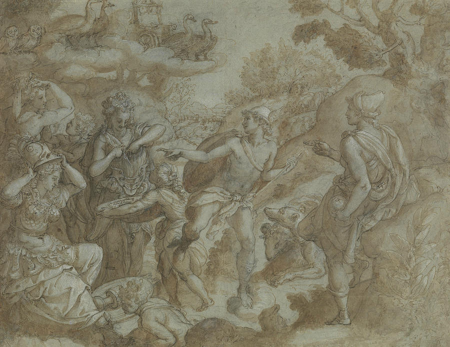 The Judgment of Paris Drawing by Alessandro Allori