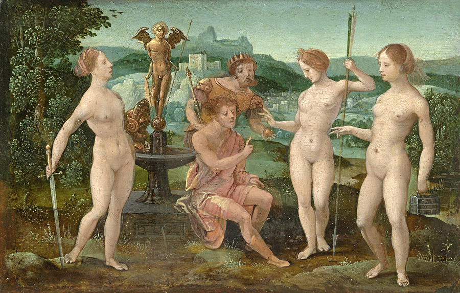 The Judgment of Paris Painting by Attributed to the Master of the Female Half-Lengths