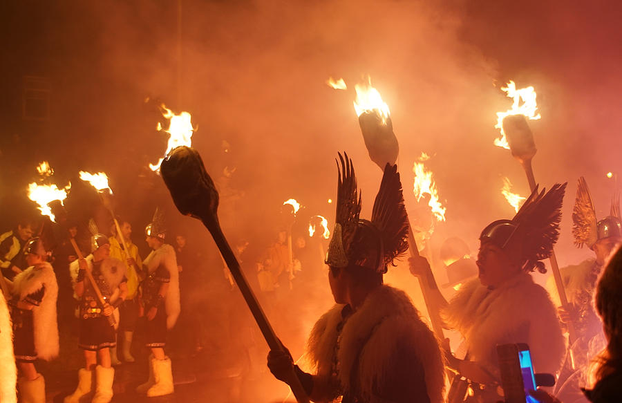 The junior procession at Up Helly Aa Photograph by Jolly Van der Velden