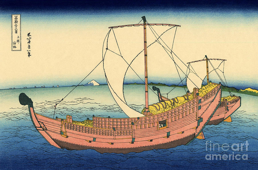 Hokusai Painting - The Kazusa sea route by Hokusai