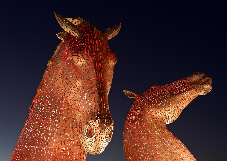 The Kelpies illuminated Photograph by Stephen Taylor
