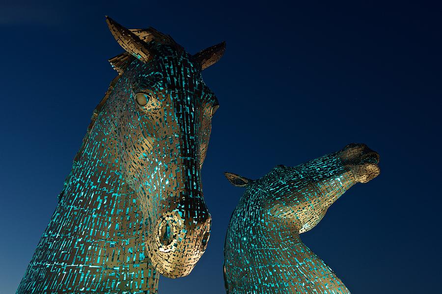The Kelpies in Baby Blue Photograph by Stephen Taylor