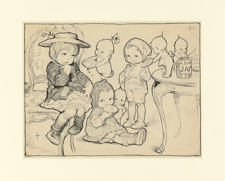 The Kewpies&#39; Christmas Party Drawing by Rose O&#39;Neill