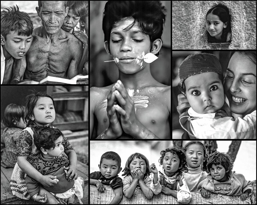 The Kids of India Collage 2 bw Photograph by Steve Harrington