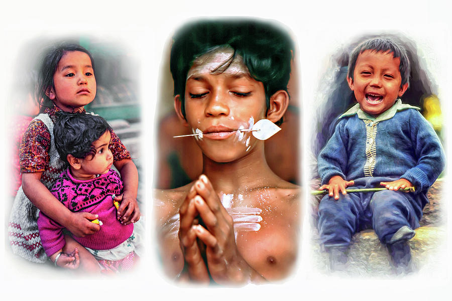 The Kids of India Triptych Photograph by Steve Harrington