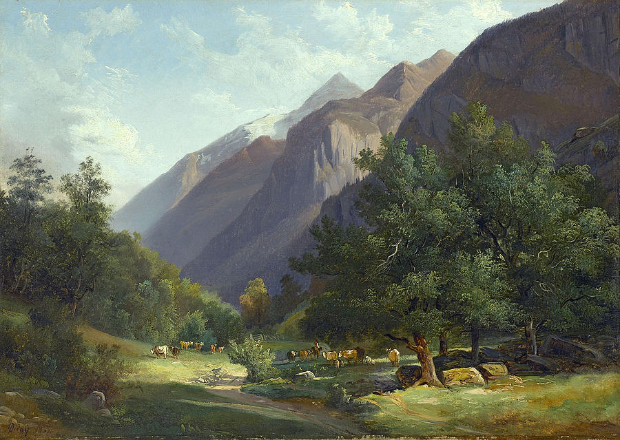The Kirchet and the Valley of Gutanen Painting by Francois Diday