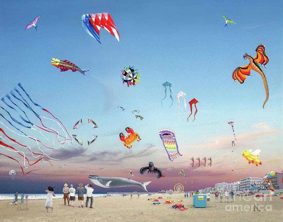 Sunset Drawing - The Kite Festival Ocean City MD by Albert Puskaric