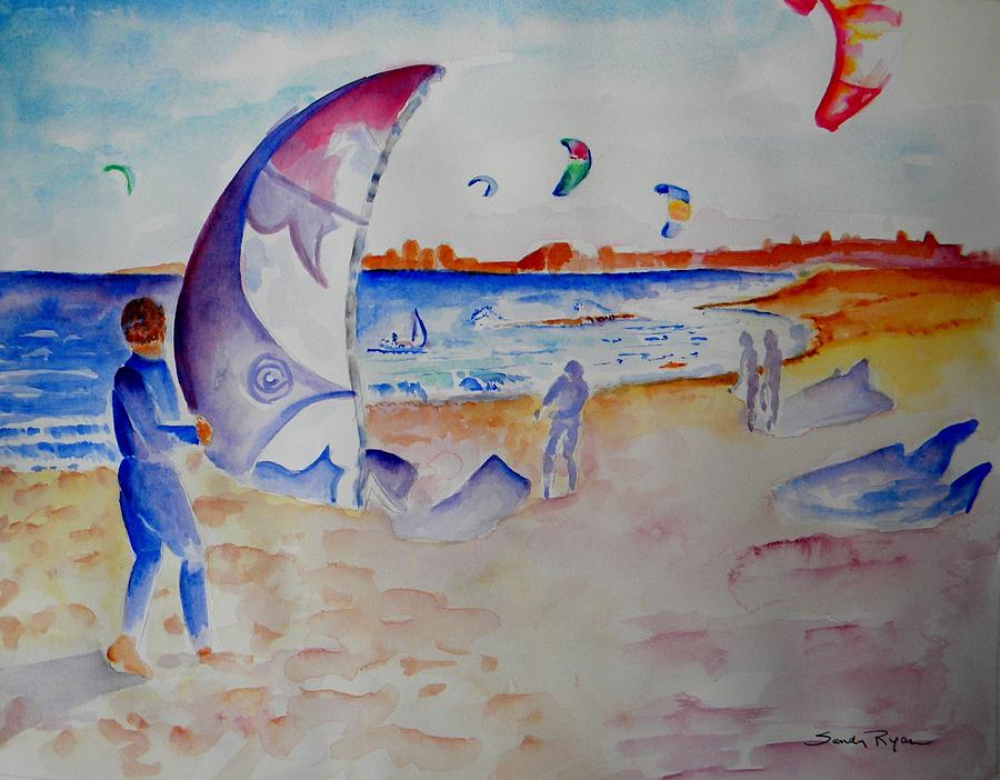 Kiteboarding Painting - The Kiteboarders by Sandy Ryan