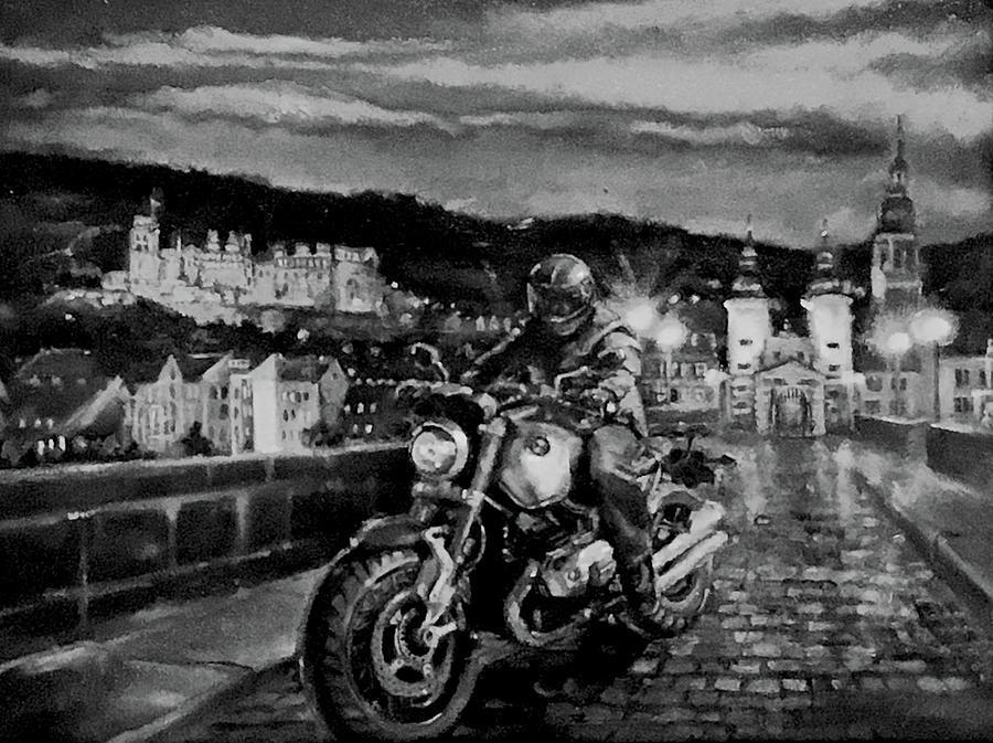 Black And White Painting - The Knight of Heidelberg-Black and White Version by BJ Lane Black And White Painting - The Knight of Heidelberg-Black and White Version by BJ Lane