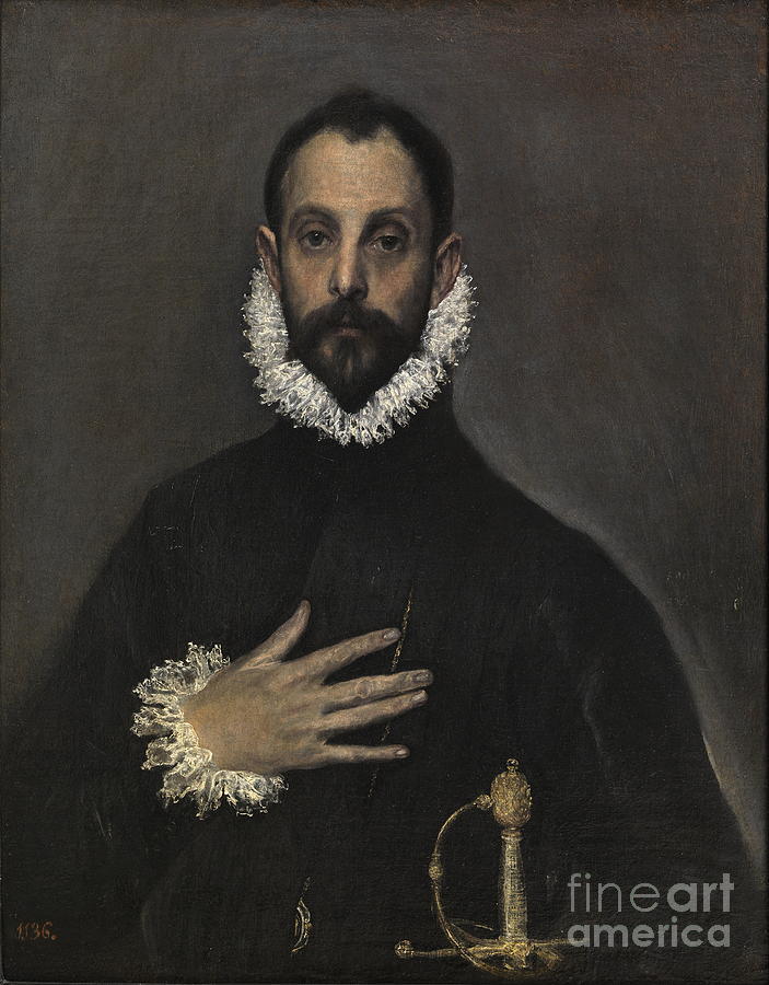 El Greco Painting - The Knight of the hand on the chest by Celestial Images