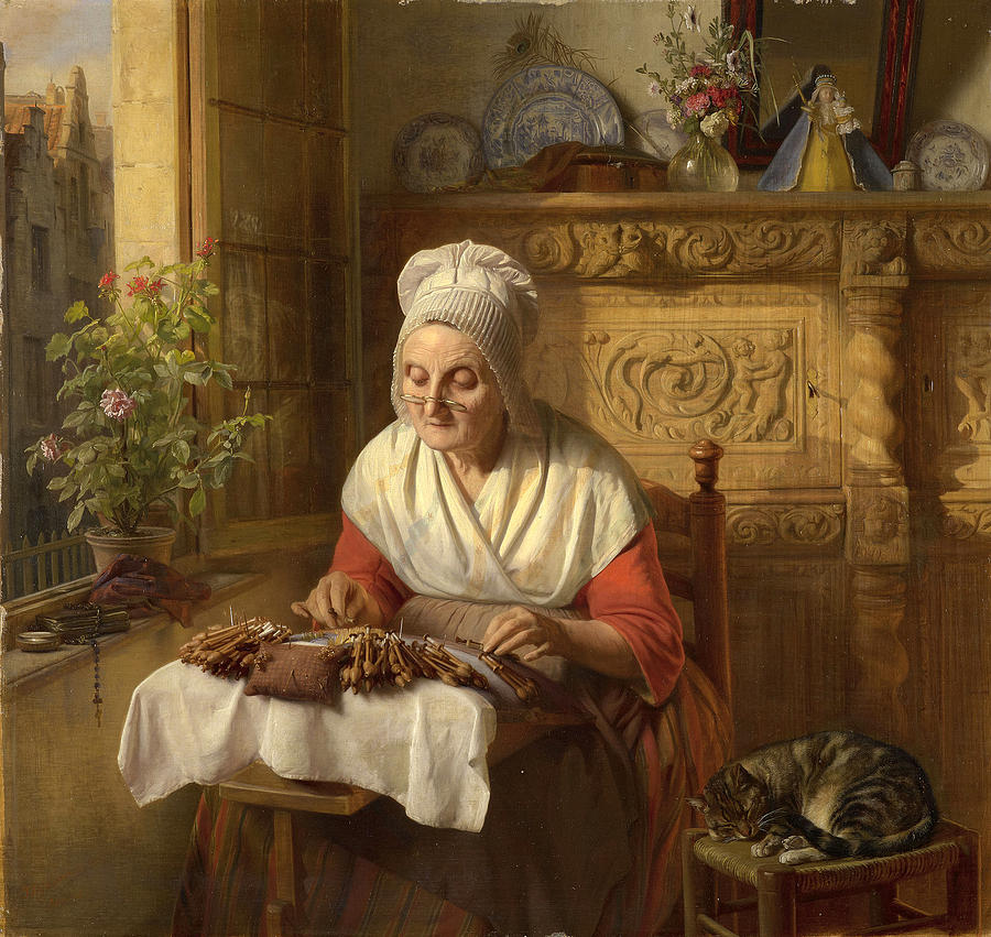 The lace maker Painting by Josephus Laurentius Dyckmans