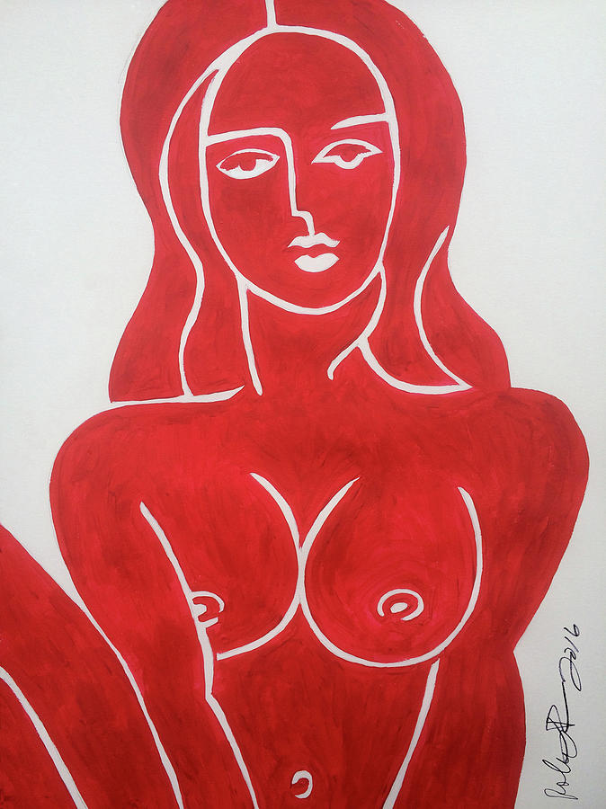 The Lady in Red Erotic Nude Female Woman  Painting by Robert R Splashy Art Abstract Paintings