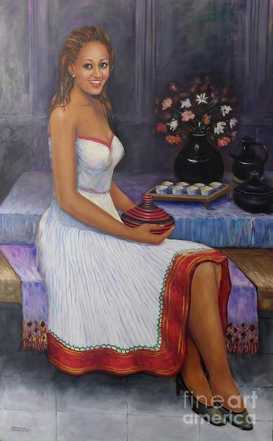 Oil Portrait Painting - The lady in waiting by Samuel Daffa