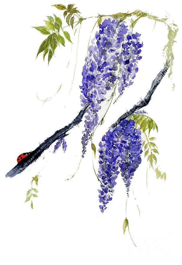 Ladybug Painting - The Ladybird and The Wisteria by Sibby S