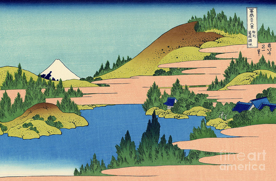 Landscape Painting - The lake of Hakone in the Segami province by Hokusai