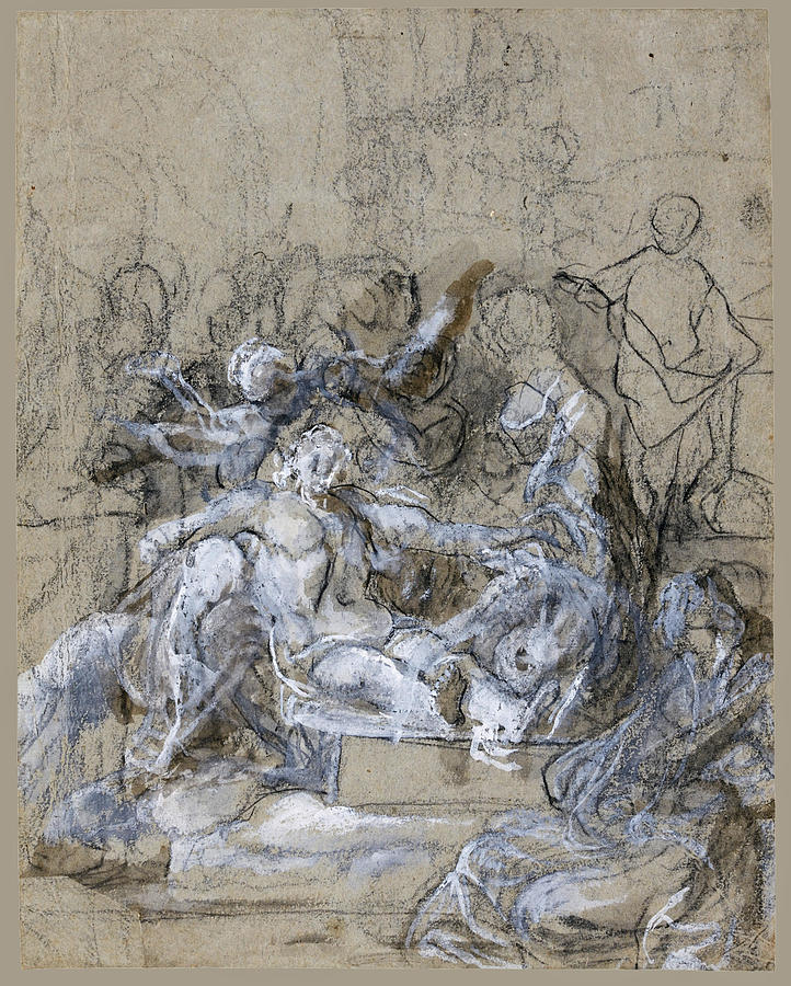 The Lamentation Drawing by Attributed to Alessandro Tiarini
