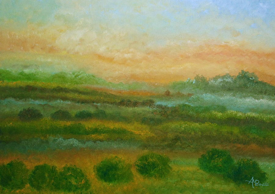 Sunset Landscape Painting - The Last Days Of The Cold Winter by Angeles M Pomata