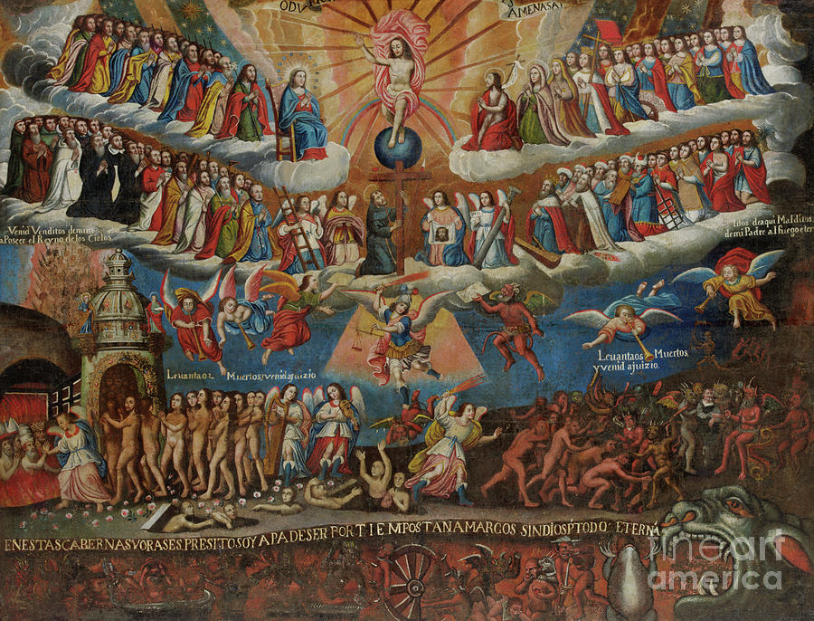 The Last Judgement, Cuzco School, late 17th century Painting by Diego Quispe Tito