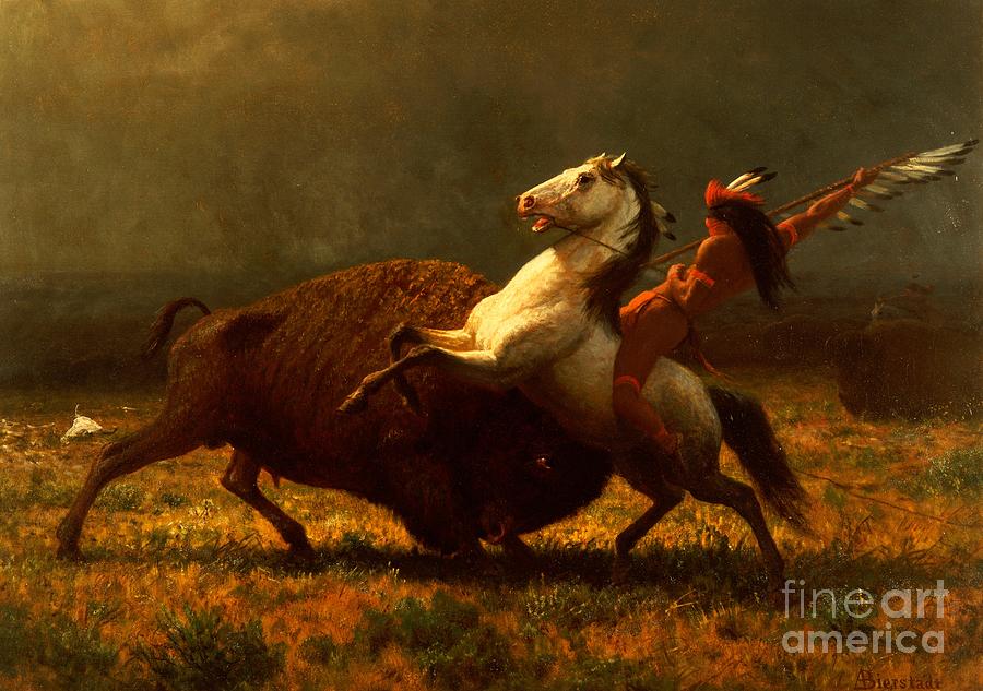 Buffalos in ebener Landschaft Albert Bierstadt Poster