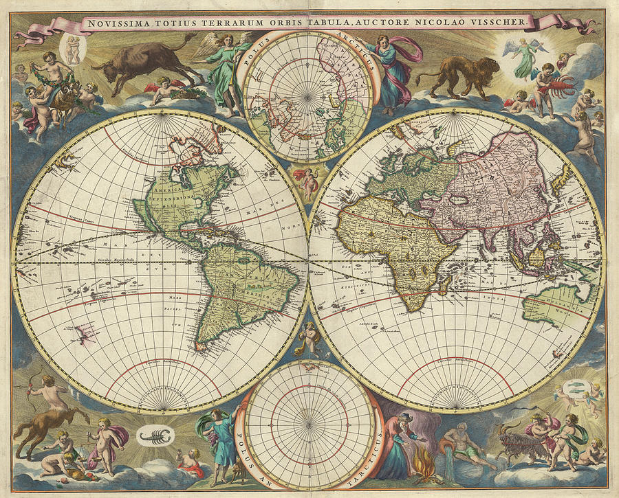 The last of the World Map Painting by Nicolaes Visscher - Fine Art America