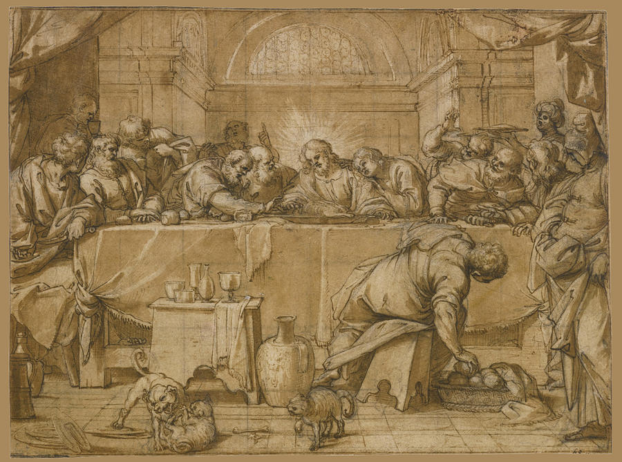 The Last Supper Drawing by Agostino Carracci
