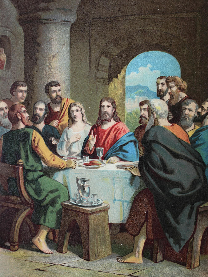 The last supper, chromolithograph from a home bible, 1870 Drawing by ...