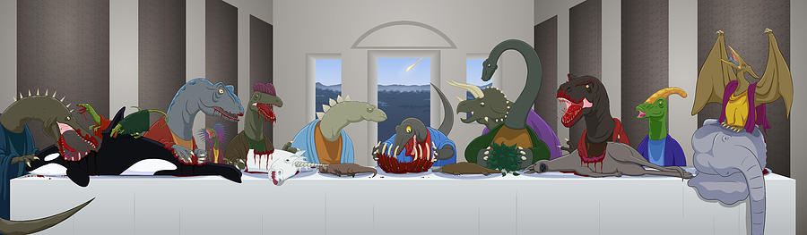 Dinosaur Digital Art - The Last Supper of Raptor Jesus by Greasy Moose