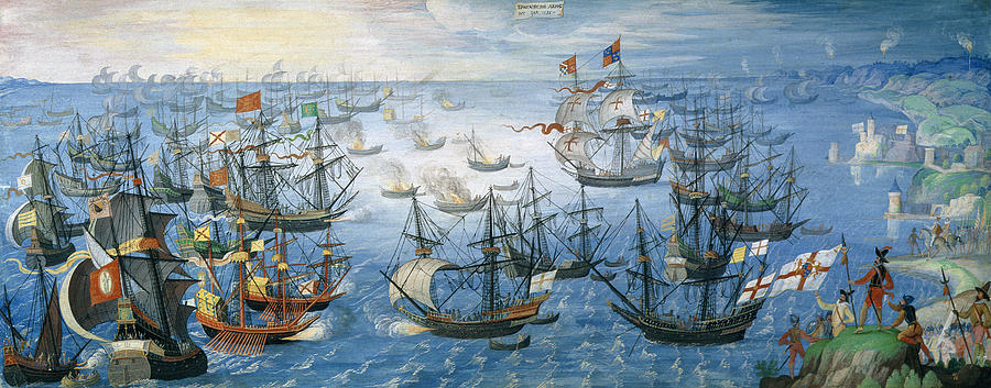 The launching of English fire ships on the Spanish fleet off Calais ...